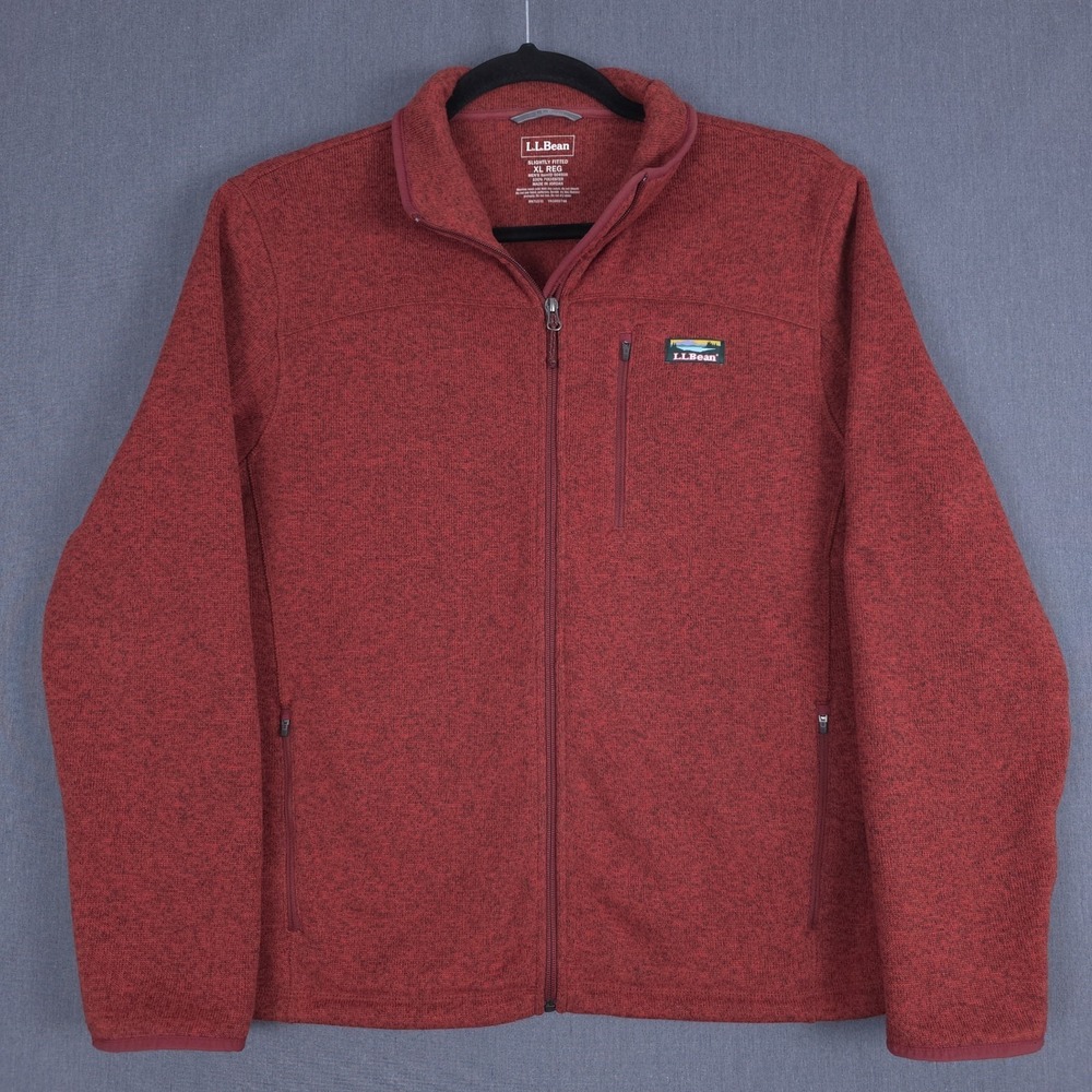 LL Bean Sweater Fleece Full Zip Jacket Mens XL Red Slightly Fitted 504938